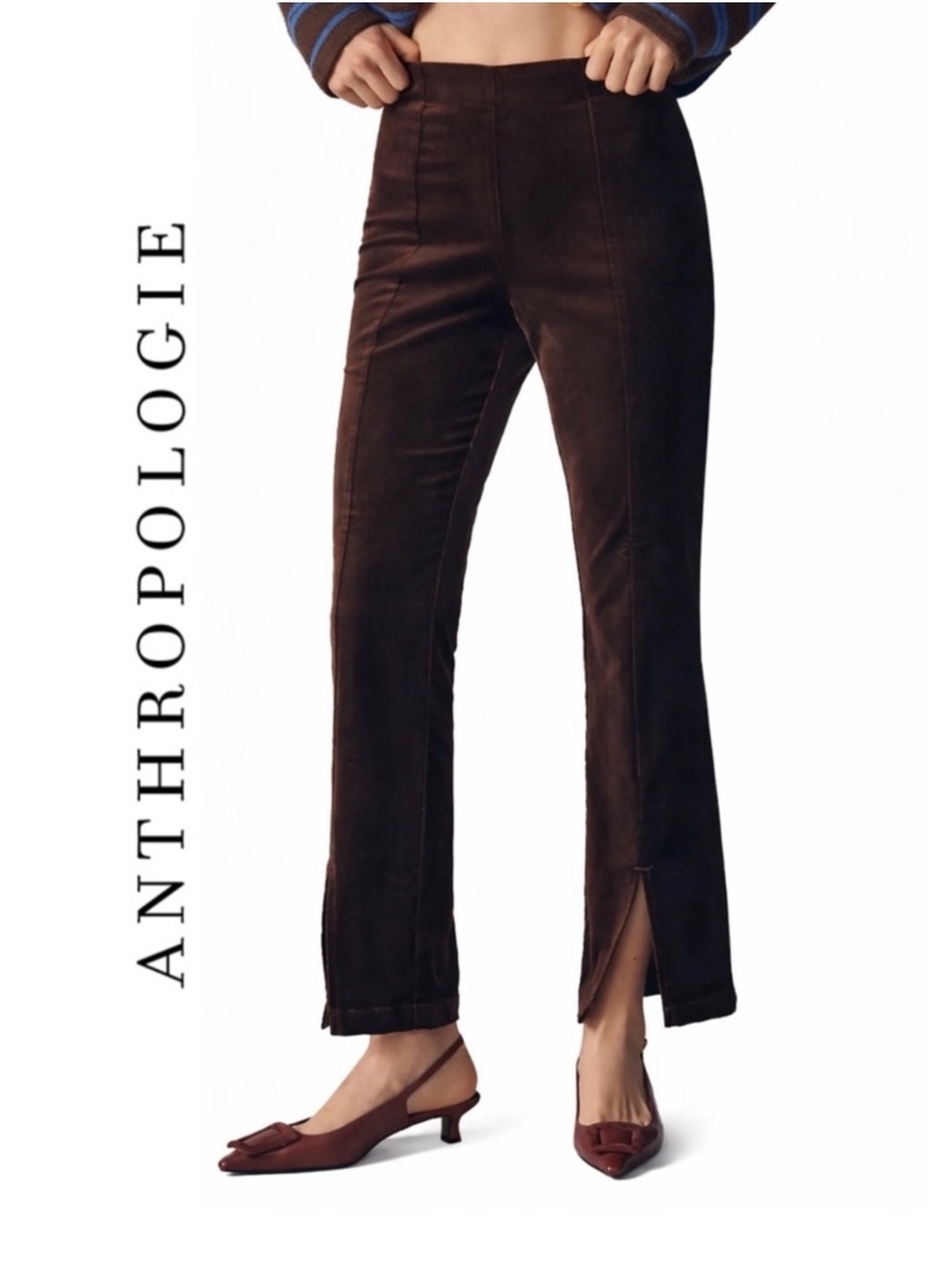 Anthropologie Maeve High-Rise Split-Front Velvet Skinny Pants M